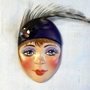 Vintage Maria Fortier Brooch Lapel Pin Art Deco Flapper Girl ~ 2-1/2"